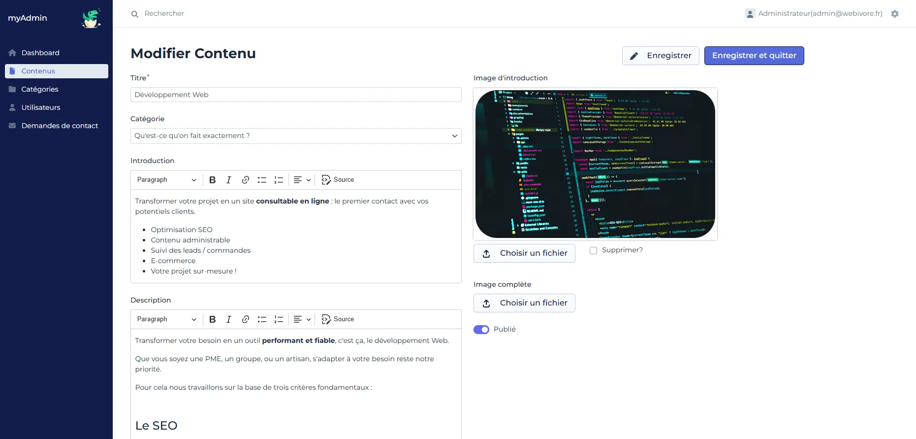 Votre interface d'administration